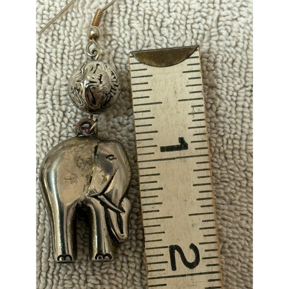 Silver Elephant Earrings Puffy Dangle‎ - Picture 3 of 4